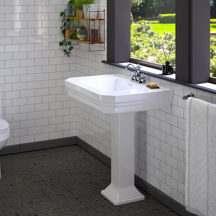 Barclay Products Corbin Pedestal Sink Combo in White with 4 in. Centerset Faucet Holes