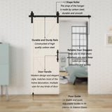 5 ft./60 in. Black Steel Straight Strap Sliding Barn Door Track and Hardware Kit with 12 in. Square Handle & Floor Guide - Super Arbor