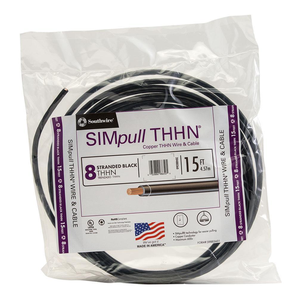 500 ft. 8 Black Stranded CU SIMpull THHN Wire - Super Arbor
