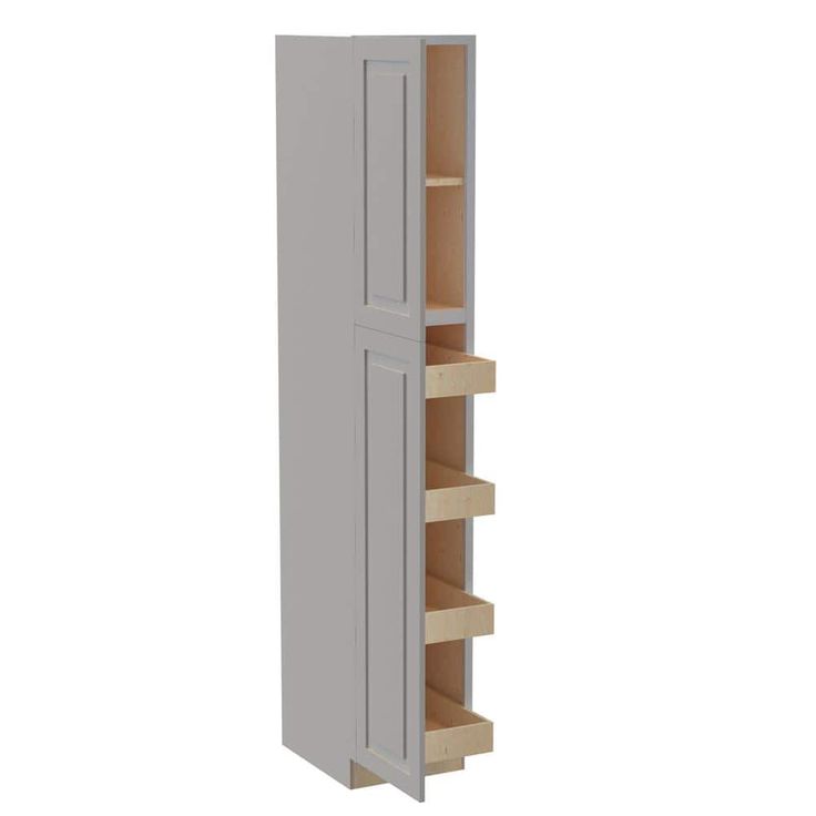 Home Decorators Collection Grayson 18 in. W x 24 in. D x 96 in. H Assembled Plywood Pantry Kitchen Cabinet in Pearl Gray with 4ROT Soft Close LH