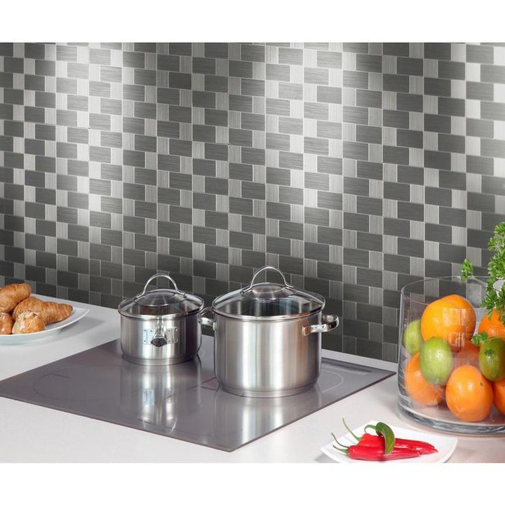 Instant Mosaic 12 in. x 12 in. x 6 mm Peel and Stick Brushed Stainless Metal Wall Tile