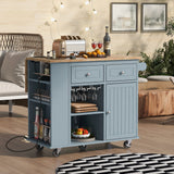 SINOFURN Blue Mdf Base with Wood Top Rolling Kitchen Cart (29.3-in x 39.8-in x 33.7-in)