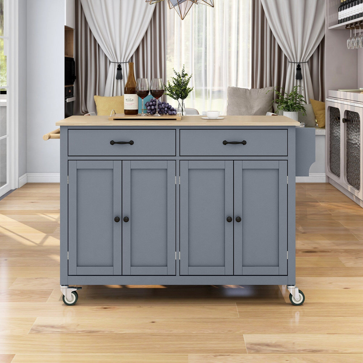 SINOFURN Gray Mdf Base with Wood Top Rolling Kitchen Cart (18.5-in x 54.33-in x 36.22-in)