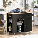SINOFURN Black Mdf Base with Wood Top Rolling Kitchen Cart (29.3-in x 39.8-in x 33.7-in)