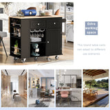 SINOFURN Black Mdf Base with Wood Top Rolling Kitchen Cart (29.3-in x 39.8-in x 33.7-in)