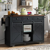 SINOFURN Black Mdf Base with Mdf Wood Top Rolling Kitchen Island (28.8-in x 53.8-in x 36.5-in)
