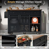 SINOFURN Black Mdf Base with Mdf Wood Top Rolling Kitchen Island (28.8-in x 53.8-in x 36.5-in)