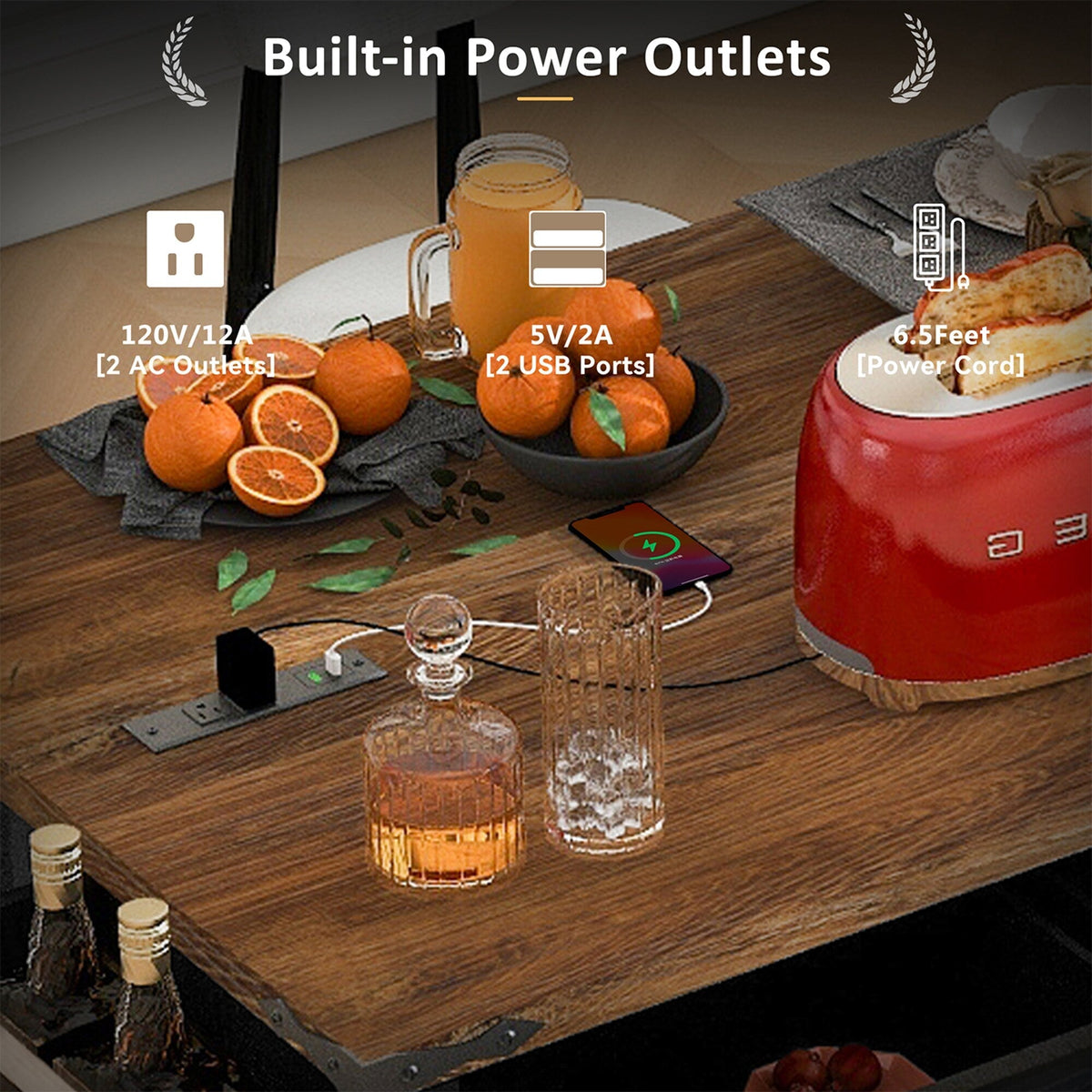 SINOFURN Black Mdf Base with Mdf Wood Top Rolling Kitchen Island (28.8-in x 53.8-in x 36.5-in)