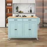 SINOFURN Blue Mdf Base with Wood Top Rolling Kitchen Cart (18.5-in x 54.33-in x 36.22-in)