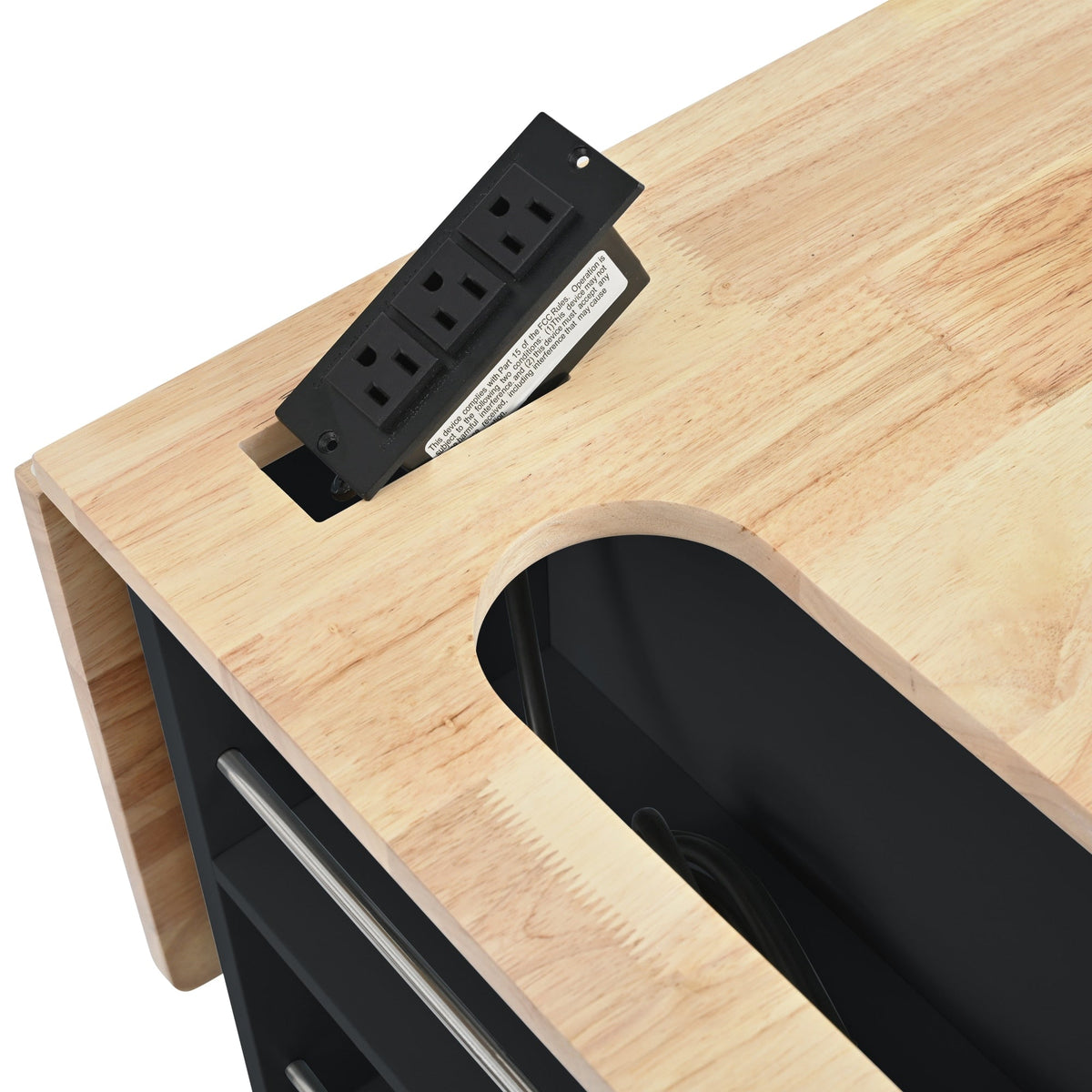 SINOFURN Black Mdf Base with Wood Top Rolling Kitchen Cart (29.3-in x 39.8-in x 33.7-in)