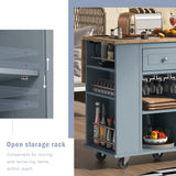 SINOFURN Blue Mdf Base with Wood Top Rolling Kitchen Cart (29.3-in x 39.8-in x 33.7-in)