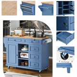 SINOFURN Blue Mdf Base with Wood Top Rolling Kitchen Cart (18.1-in x 52.8-in x 36.2-in)
