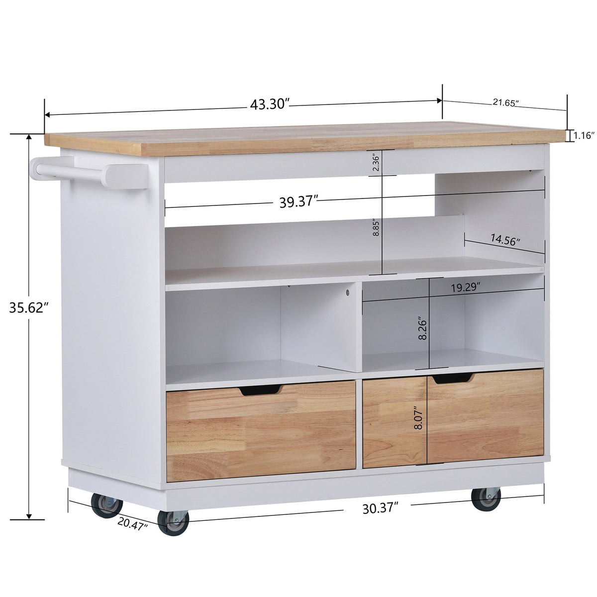 SINOFURN White Mdf Base with Wood Top Rolling Kitchen Cart (21.7-in x 43.3-in x 35.6-in)