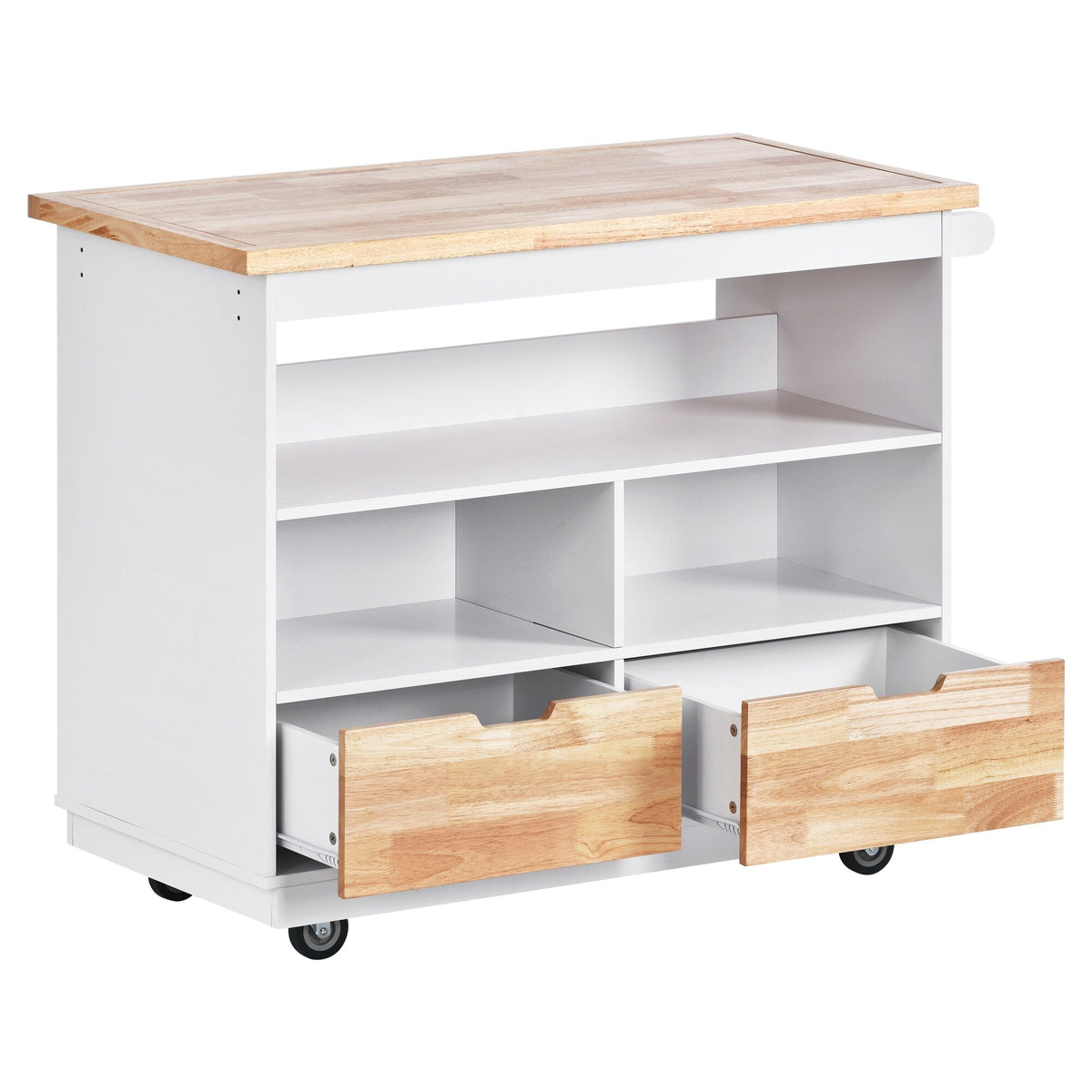 SINOFURN White Mdf Base with Wood Top Rolling Kitchen Cart (21.7-in x 43.3-in x 35.6-in)