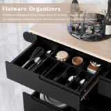 SINOFURN Black Mdf Base with Wood Top Rolling Kitchen Cart (18.5-in x 53.1-in x 37-in)