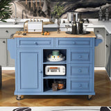 SINOFURN Blue Mdf Base with Wood Top Rolling Kitchen Cart (18.1-in x 52.8-in x 36.2-in)