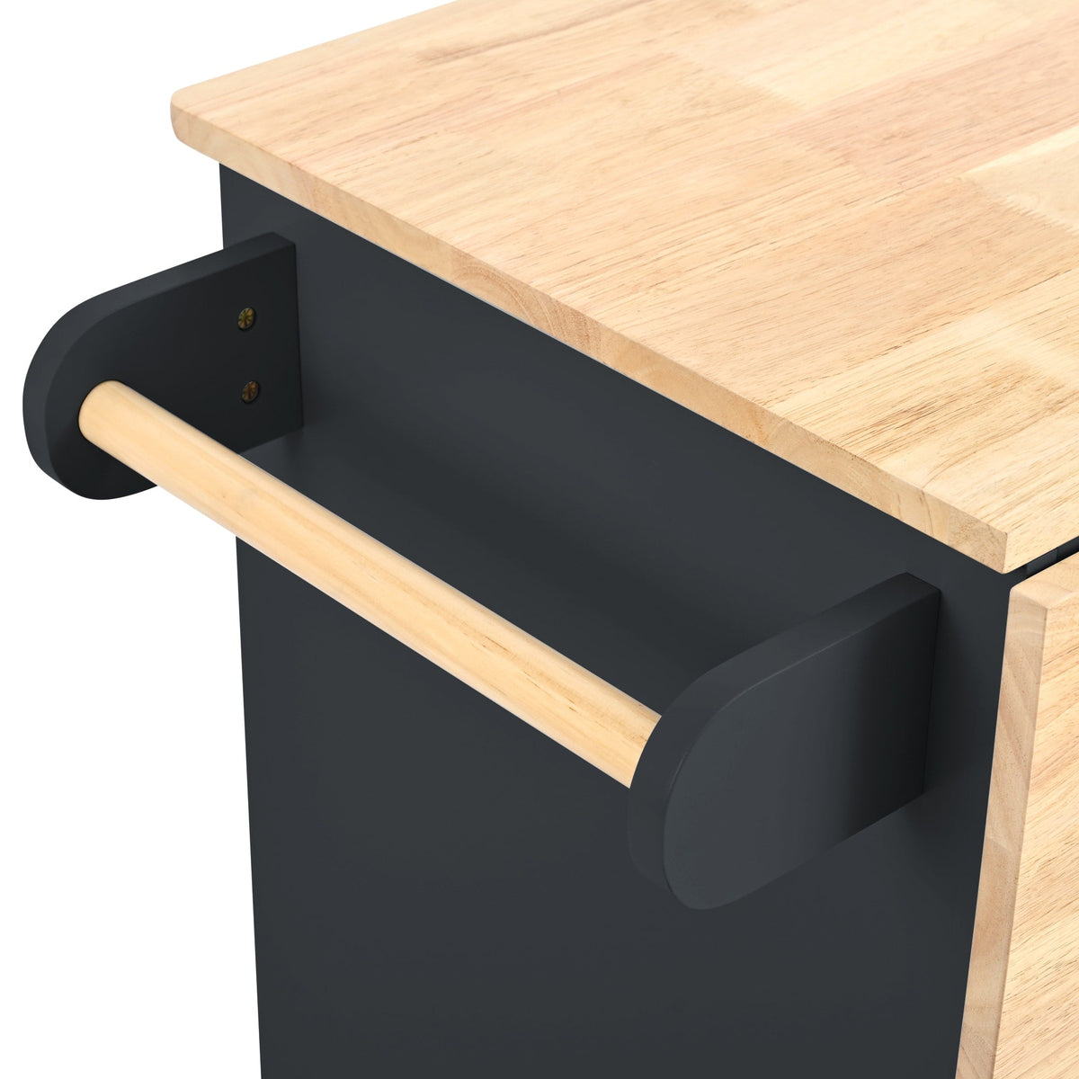 SINOFURN Black Mdf Base with Wood Top Rolling Kitchen Cart (29.3-in x 39.8-in x 33.7-in)