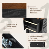 SINOFURN Black Mdf Base with Mdf Wood Top Rolling Kitchen Island (28.8-in x 53.8-in x 36.5-in)