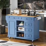 SINOFURN Blue Mdf Base with Wood Top Rolling Kitchen Cart (18.1-in x 52.8-in x 36.2-in)