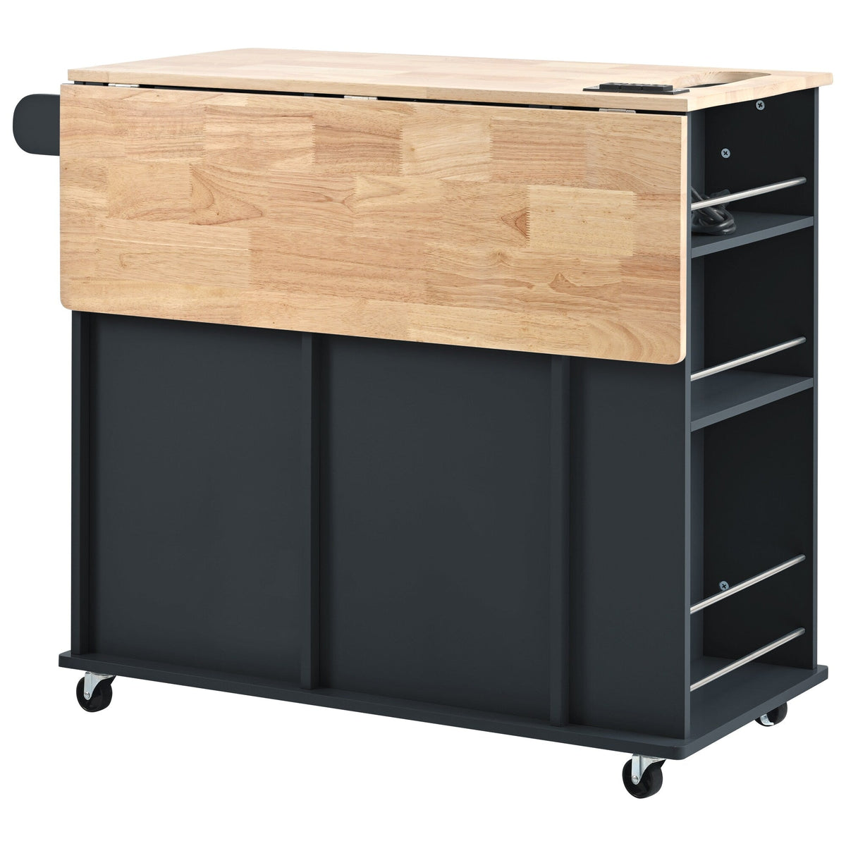 SINOFURN Black Mdf Base with Wood Top Rolling Kitchen Cart (29.3-in x 39.8-in x 33.7-in)