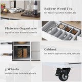 SINOFURN White Mdf Base with Wood Top Rolling Kitchen Cart (18.5-in x 53.1-in x 37-in)