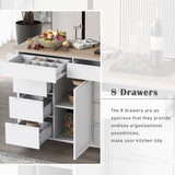 SINOFURN White Mdf Base with Wood Top Rolling Kitchen Cart (18.5-in x 53.1-in x 37-in)