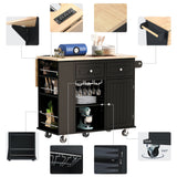 SINOFURN Black Mdf Base with Wood Top Rolling Kitchen Cart (29.3-in x 39.8-in x 33.7-in)