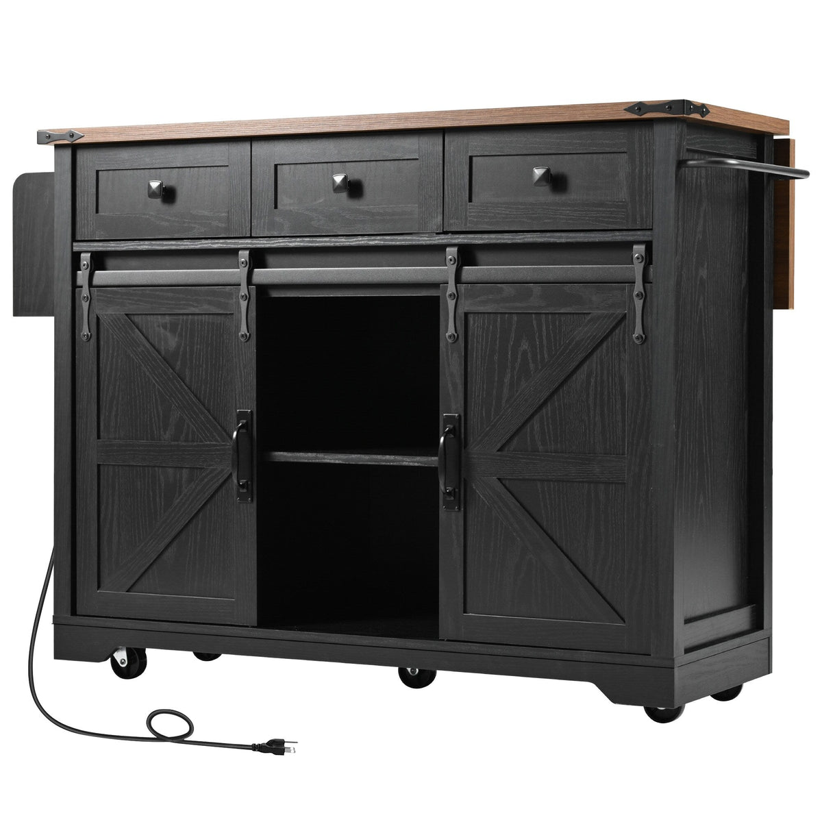 SINOFURN Black Mdf Base with Mdf Wood Top Rolling Kitchen Island (28.8-in x 53.8-in x 36.5-in)