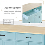 SINOFURN Blue Mdf Base with Wood Top Rolling Kitchen Cart (18.5-in x 54.33-in x 36.22-in)