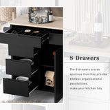 SINOFURN Black Mdf Base with Wood Top Rolling Kitchen Cart (18.5-in x 53.1-in x 37-in)