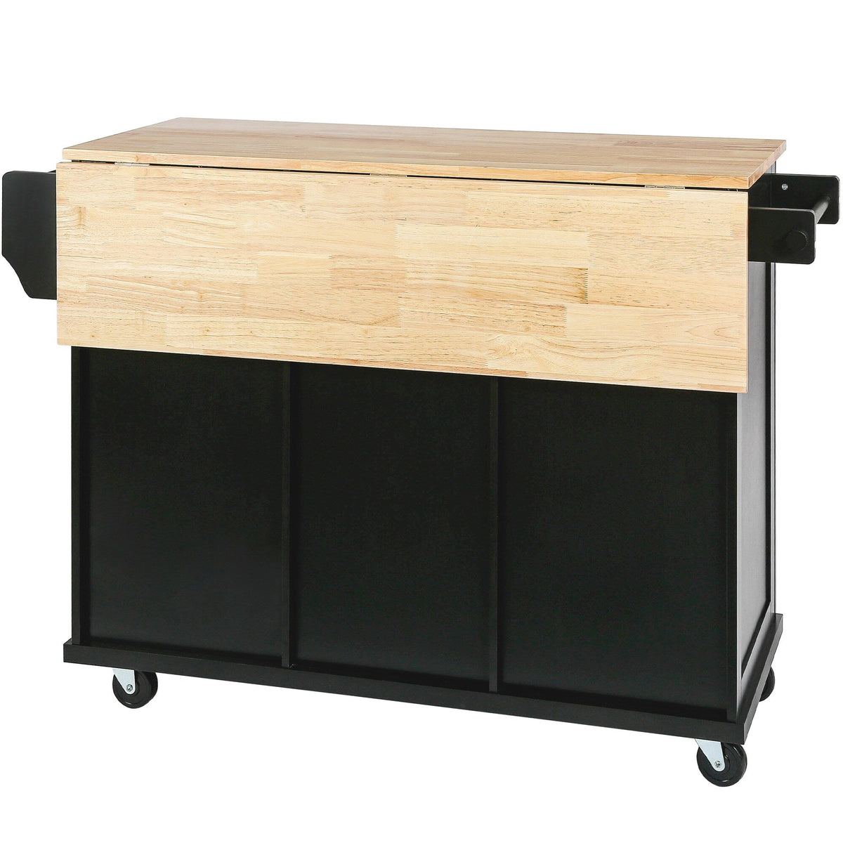 SINOFURN Black Mdf Base with Wood Top Rolling Kitchen Island (17.7-in x 53.1-in x 37.2-in)