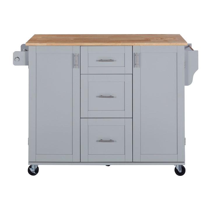 SINOFURN Gray Mdf Base with Wood Top Rolling Kitchen Island (17-in x 50-in x 36.9-in)