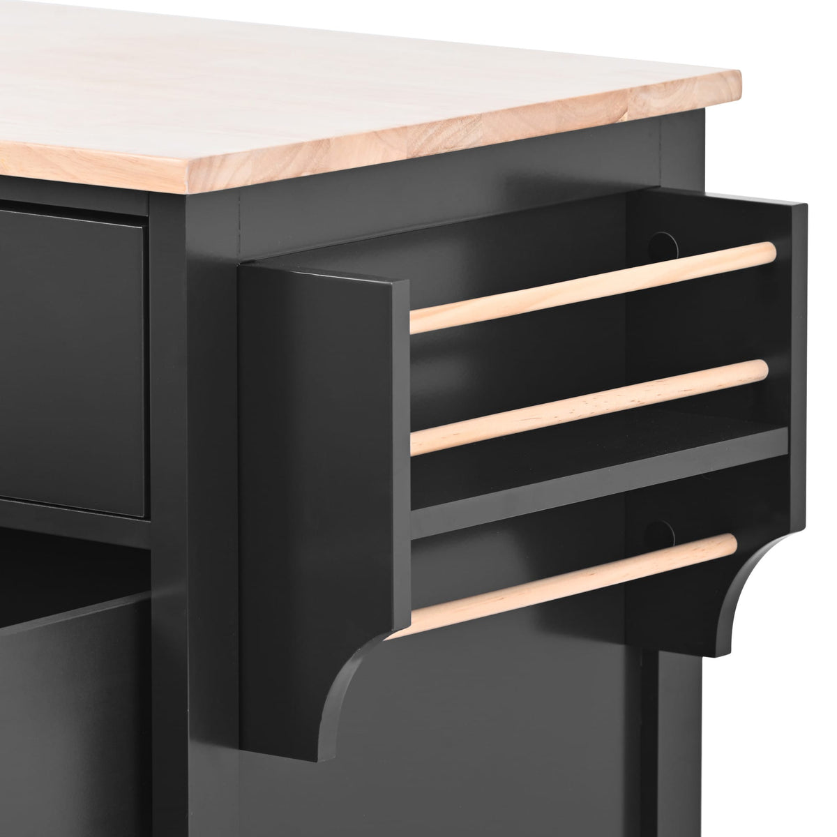 SINOFURN Black Mdf Base with Wood Top Rolling Kitchen Cart (18.5-in x 53.1-in x 37-in)