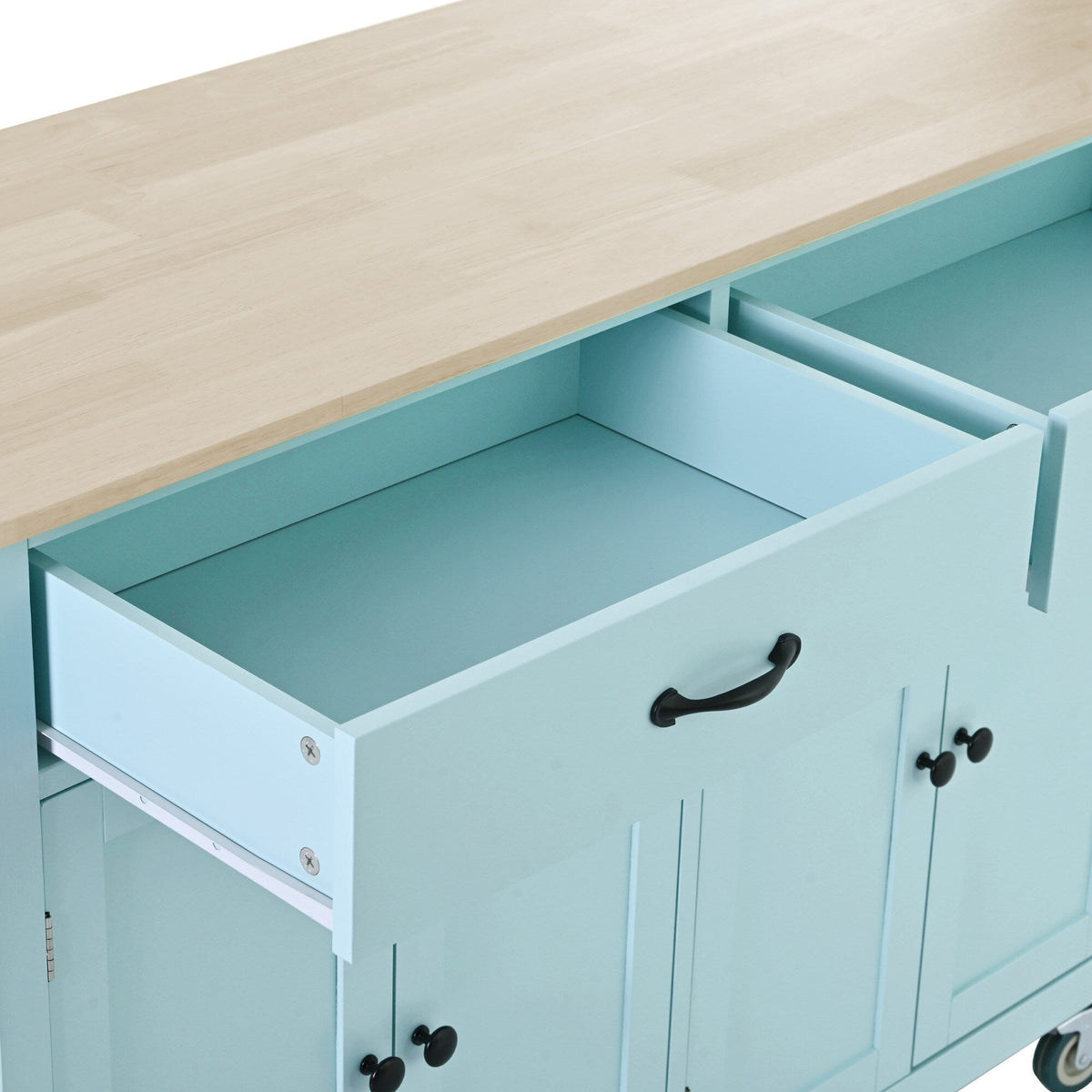 SINOFURN Blue Mdf Base with Wood Top Rolling Kitchen Cart (18.5-in x 54.33-in x 36.22-in)