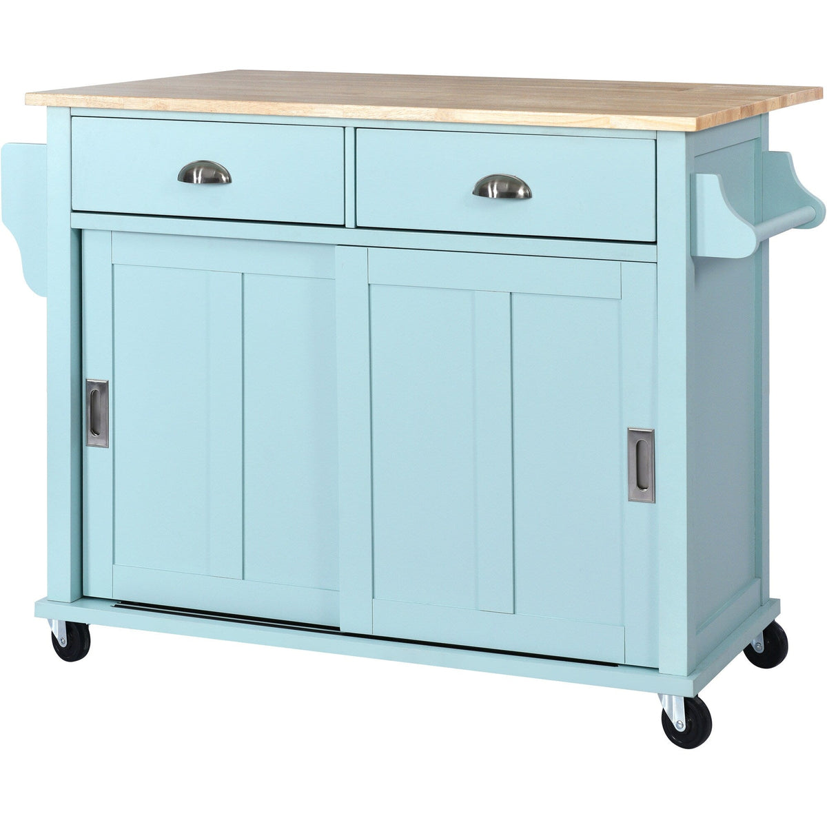 SINOFURN Green Mdf Base with Wood Top Rolling Kitchen Island (20.5-in x 52.2-in x 36.6-in)
