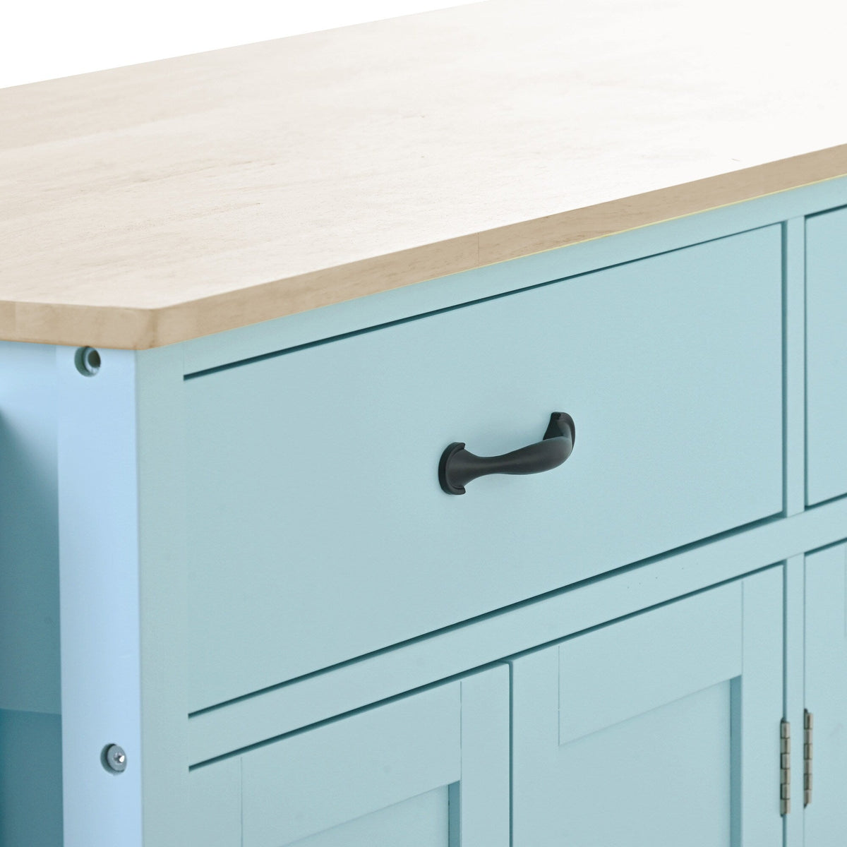 SINOFURN Blue Mdf Base with Wood Top Rolling Kitchen Cart (18.5-in x 54.33-in x 36.22-in)