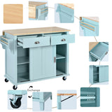 SINOFURN Green Mdf Base with Wood Top Rolling Kitchen Island (20.5-in x 52.2-in x 36.6-in)