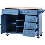 SINOFURN Blue Mdf Base with Wood Top Rolling Kitchen Cart (18.1-in x 52.8-in x 36.2-in)
