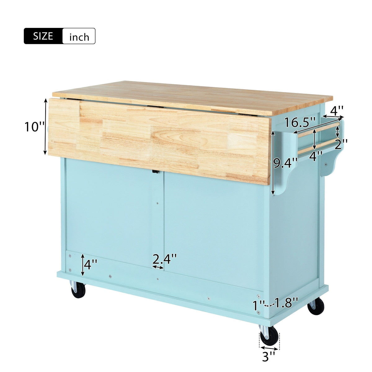 SINOFURN Green Mdf Base with Wood Top Rolling Kitchen Island (20.5-in x 52.2-in x 36.6-in)