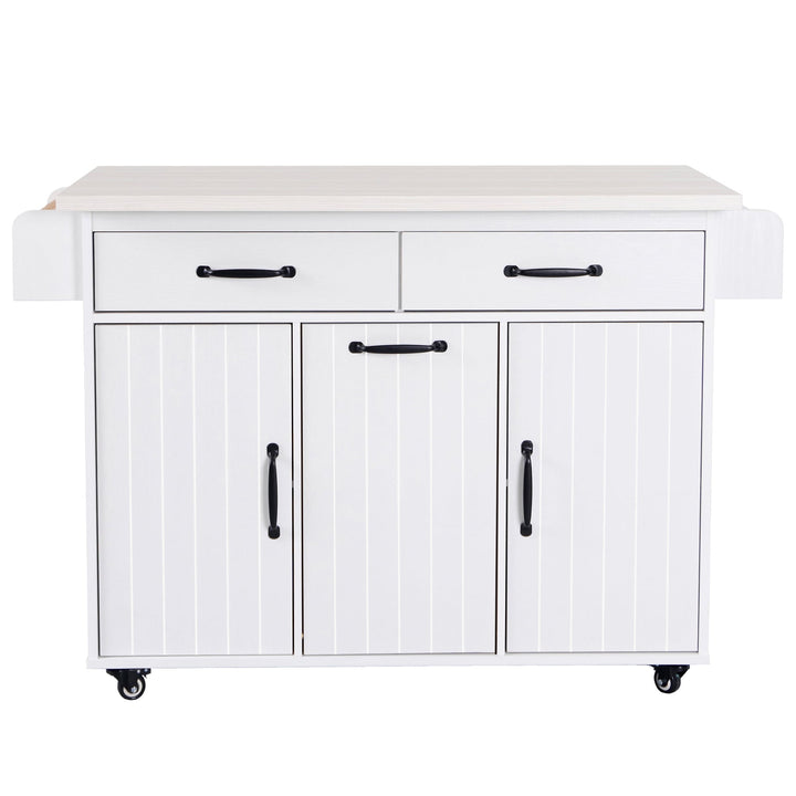 SINOFURN White Mdf Base with Mdf Wood Top Rolling Kitchen Cart (20.6-in x 51-in x 35-in)