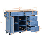SINOFURN Blue Mdf Base with Wood Top Rolling Kitchen Cart (18.1-in x 52.8-in x 36.2-in)
