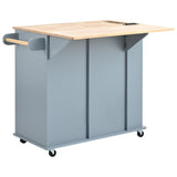 SINOFURN Blue Mdf Base with Wood Top Rolling Kitchen Cart (29.3-in x 39.8-in x 33.7-in)