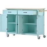 SINOFURN Blue Mdf Base with Wood Top Rolling Kitchen Cart (18.5-in x 54.33-in x 36.22-in)