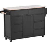 SINOFURN Black Mdf Base with Wood Top Rolling Kitchen Cart (18.5-in x 53.1-in x 37-in)