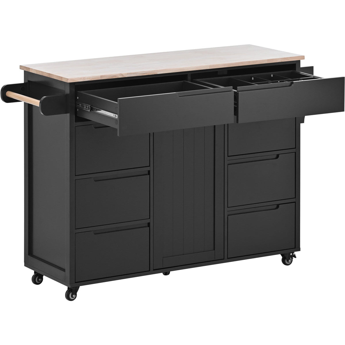 SINOFURN Black Mdf Base with Wood Top Rolling Kitchen Cart (18.5-in x 53.1-in x 37-in)