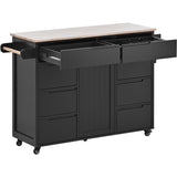 SINOFURN Black Mdf Base with Wood Top Rolling Kitchen Cart (18.5-in x 53.1-in x 37-in)