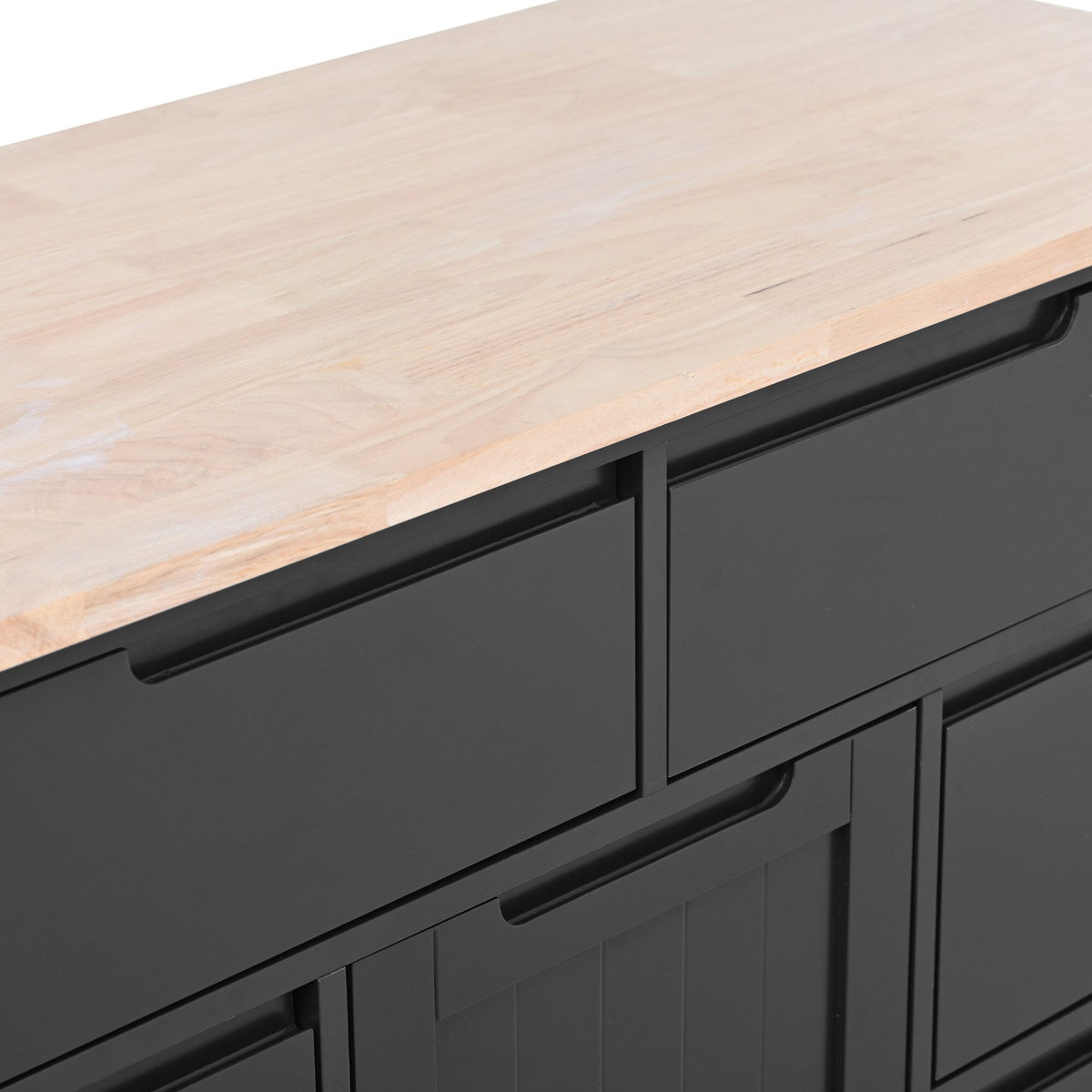 SINOFURN Black Mdf Base with Wood Top Rolling Kitchen Cart (18.5-in x 53.1-in x 37-in)