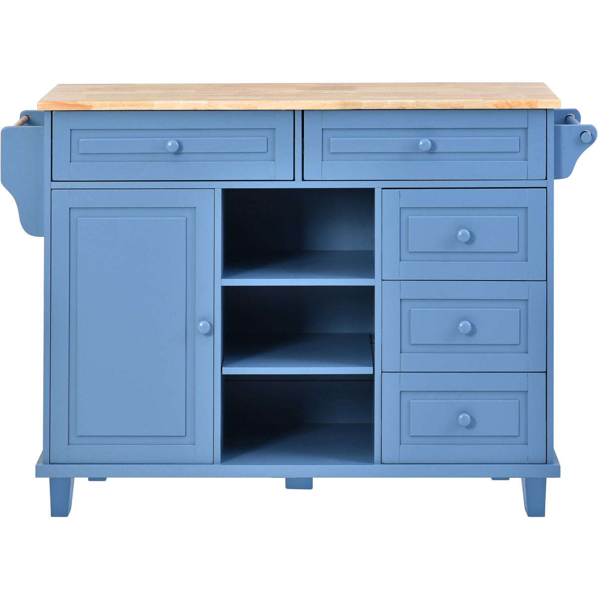 SINOFURN Blue Mdf Base with Wood Top Rolling Kitchen Cart (18.1-in x 52.8-in x 36.2-in)