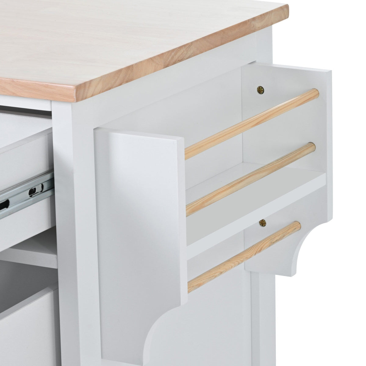 SINOFURN White Mdf Base with Wood Top Rolling Kitchen Cart (18.5-in x 53.1-in x 37-in)