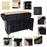 SINOFURN Black Mdf Base with Wood Top Rolling Kitchen Island (17.7-in x 53.1-in x 37.2-in)